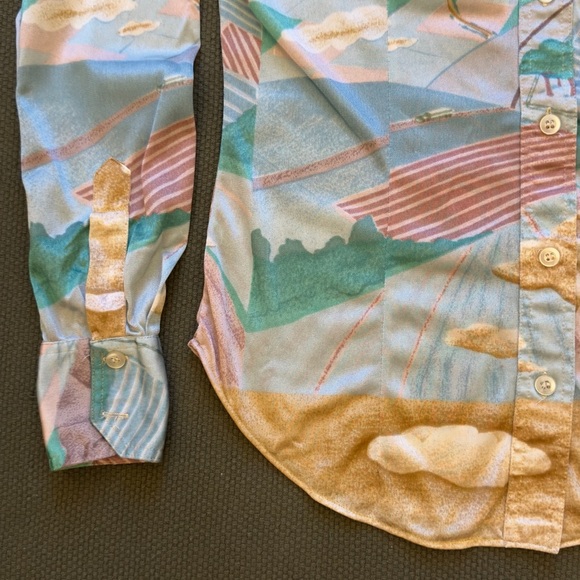 Vintage 70s Mountain Prairie Landscape Long Sleeve Button Up Shirt - Picture 4 of 13